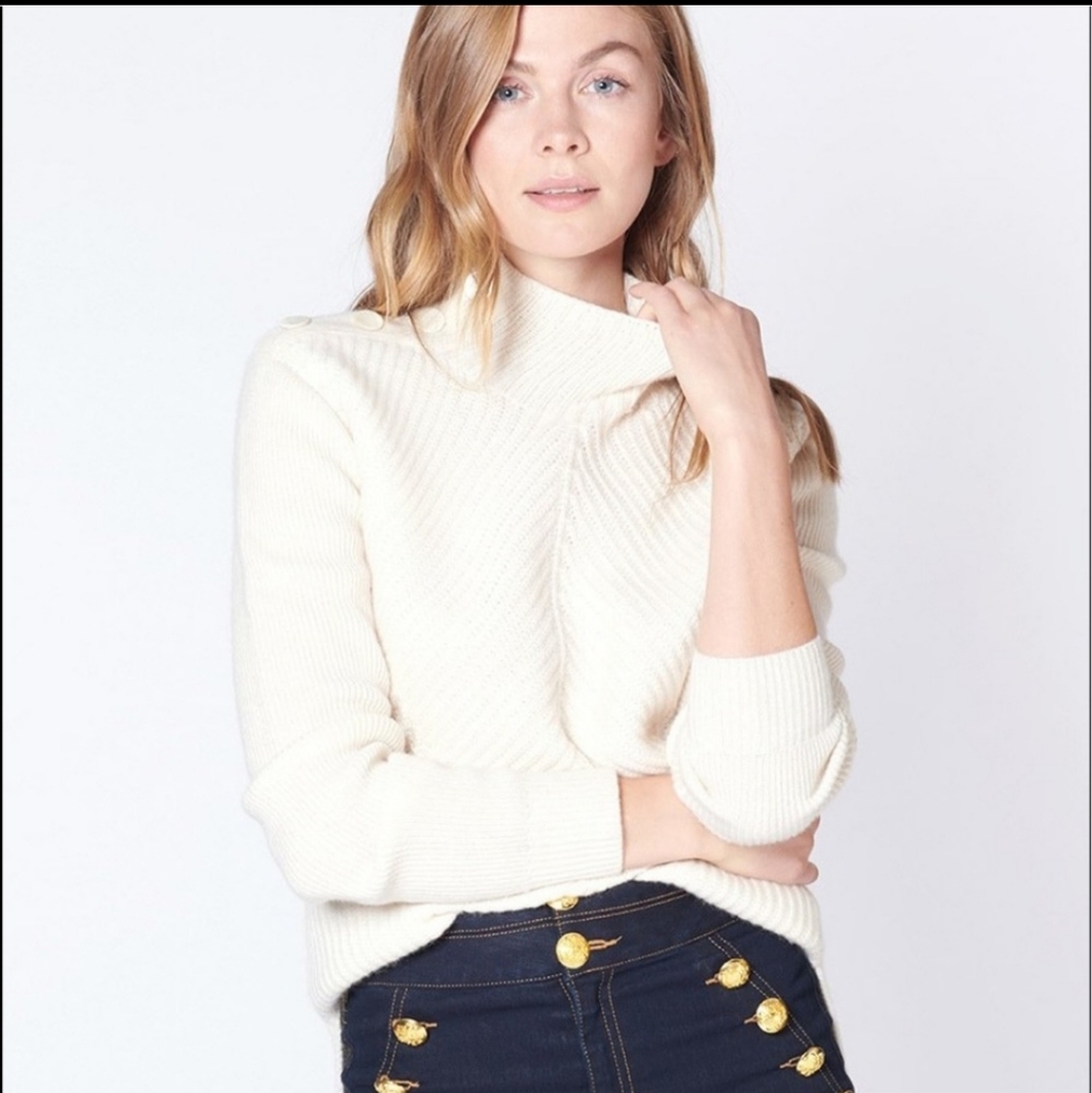 Veronica Beard Rama Sweater in Ivory Cashmere Wool - Picture 1 of 14